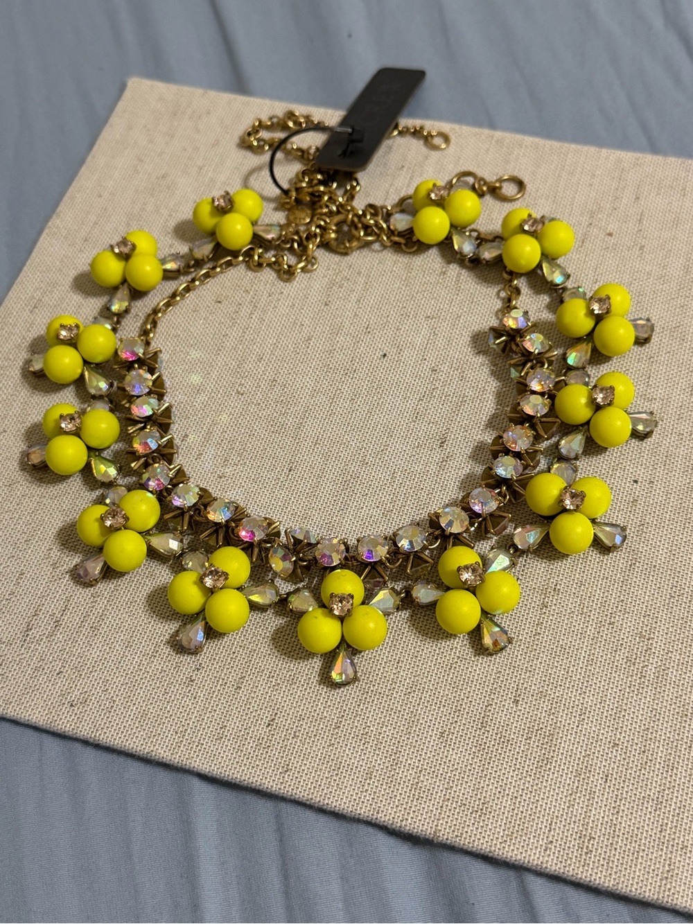 J.Crew Yellow Floral Bib Statement Necklace AB Aurora Crystal Rhinestones Y2K